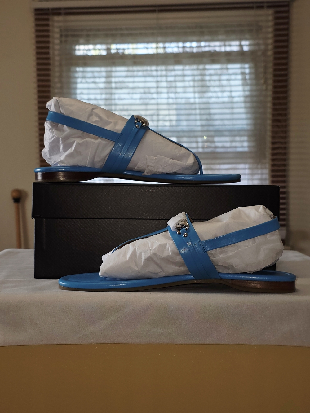 COACH Caterine Semi Matte Calf Leather Sandals in Azure Size 7M - Picture 5 of 8